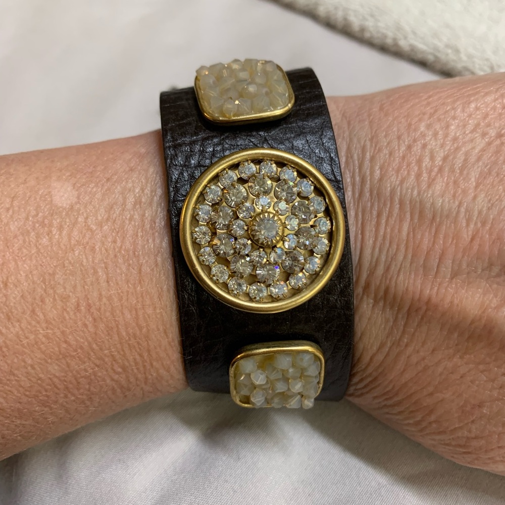 Liz Paiacios Leather Wrap Bracelet Swarovski Elements